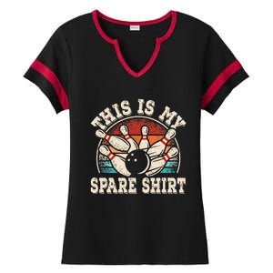 Funny Bowling Lover Bowler Retro This Is My Spare Ladies Halftime Notch Neck Tee