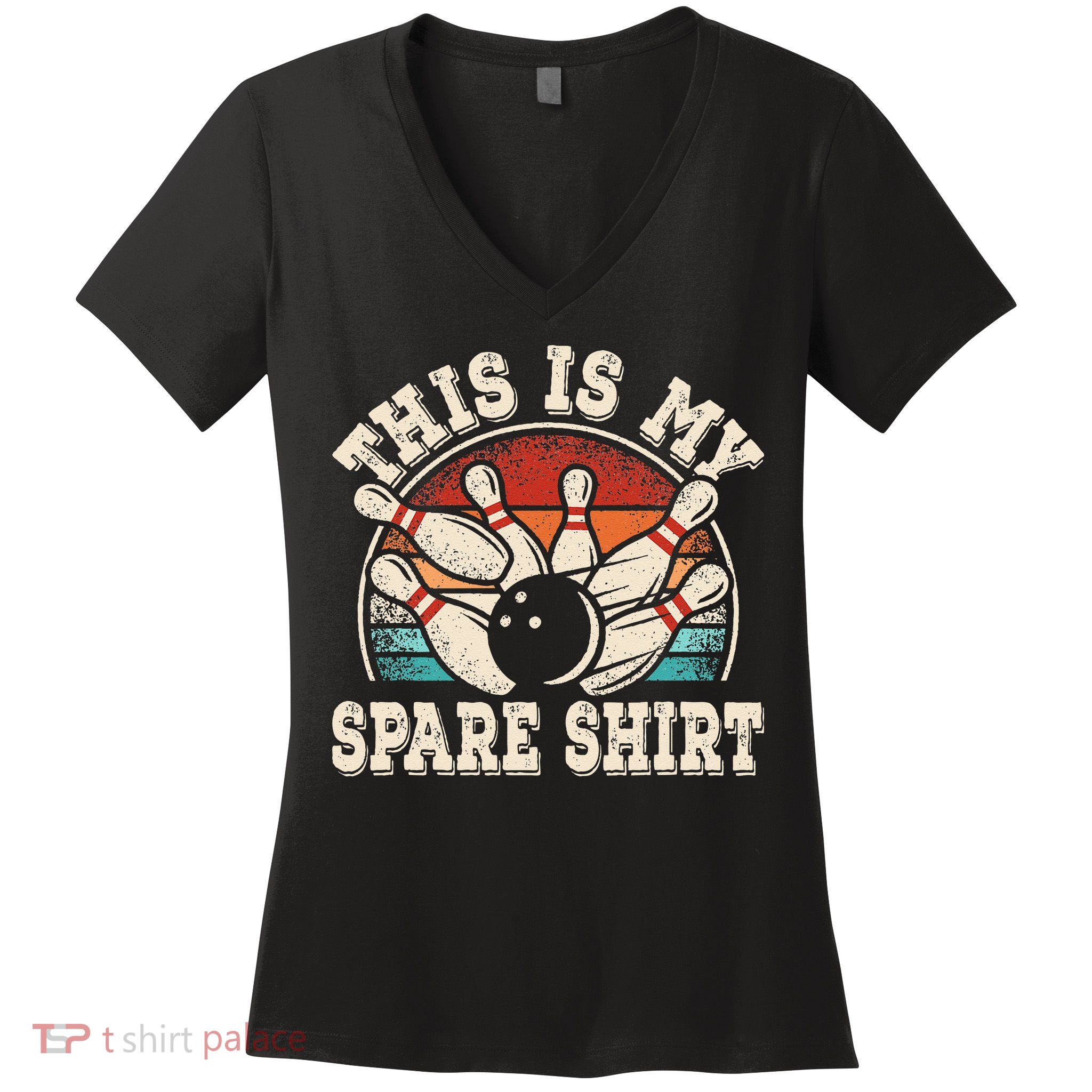 Funny Bowling Lover Bowler Retro This Is My Spare Women's V-Neck T-Shirt