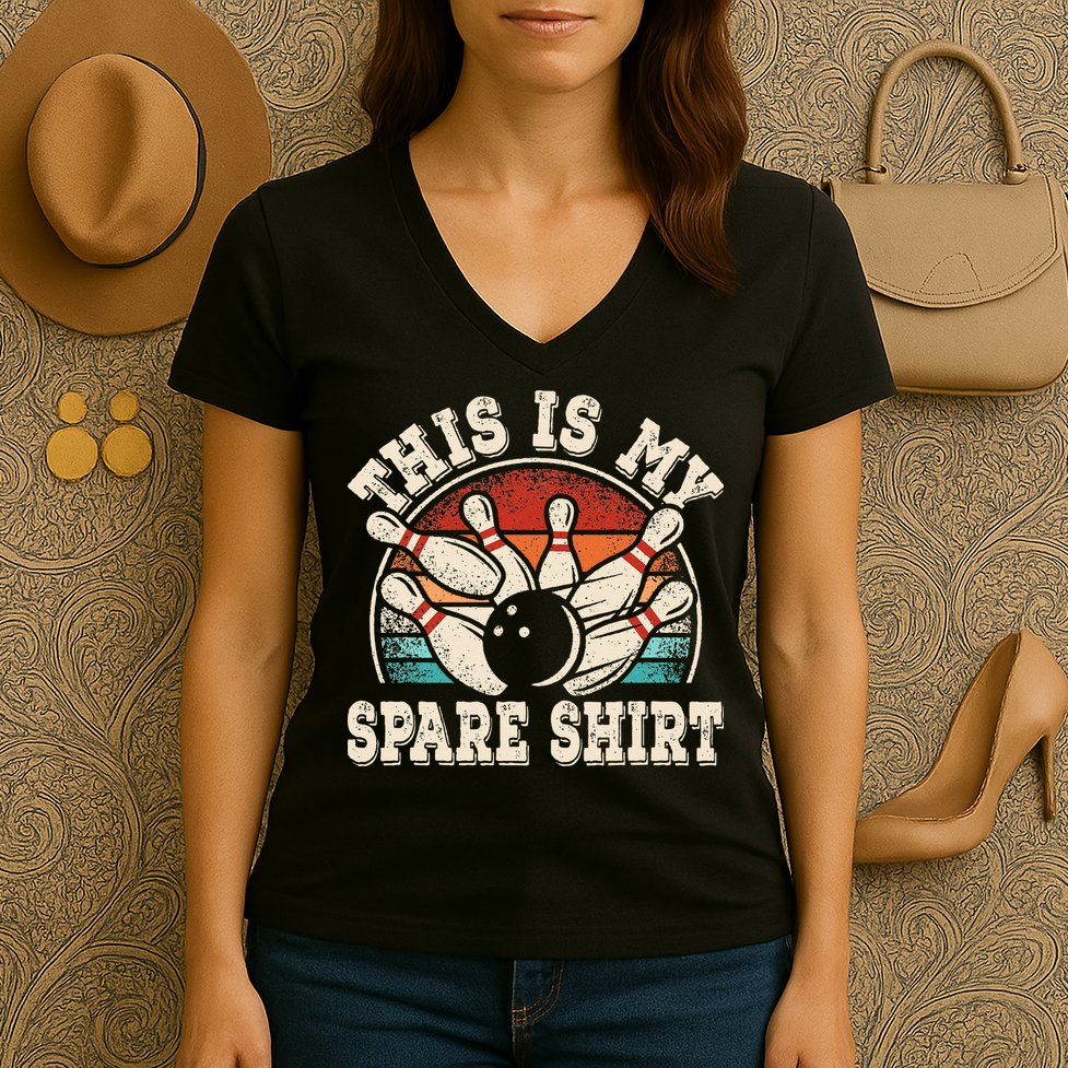 Funny Bowling Lover Bowler Retro This Is My Spare Women's V-Neck T-Shirt
