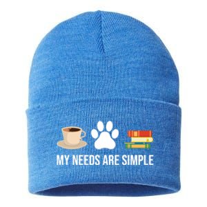 Funny Book Lover Coffee Dog Book Gift Sustainable Knit Beanie