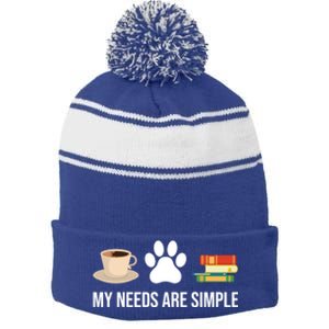 Funny Book Lover Coffee Dog Book Gift Stripe Pom Pom Beanie