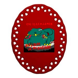 Funny Big Lizard In Backyard New Vector Design Ceramic Oval Ornament