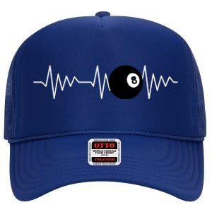 Funny Billiards Lover Heartbeat Ekg Gift High Crown Mesh Back Trucker Hat