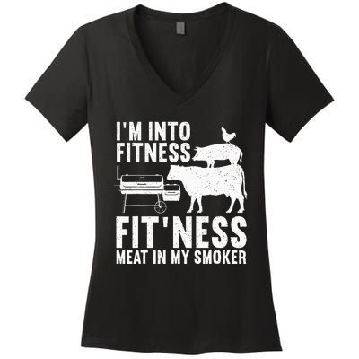 Funny Bbq Meat Smoking Griller Art Women's V-Neck T-Shirt