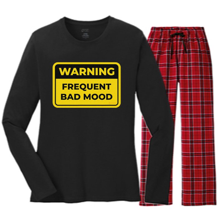 Frequent Bad Mood Funny Warning Sign Humor Women's Long Sleeve Flannel Pajama Set 