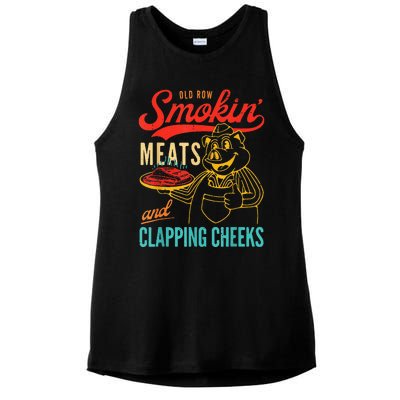 Funny Bbq Meat Groovy Smoking Meats And Clapping Cheeks Ladies PosiCharge Tri-Blend Wicking Tank