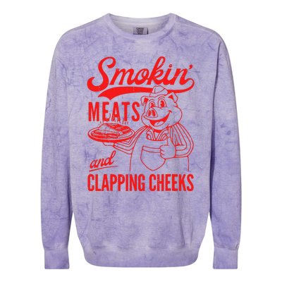 Funny Bbq Meat Groovy Smoking Meats And Clapping Cheeks Colorblast Crewneck Sweatshirt