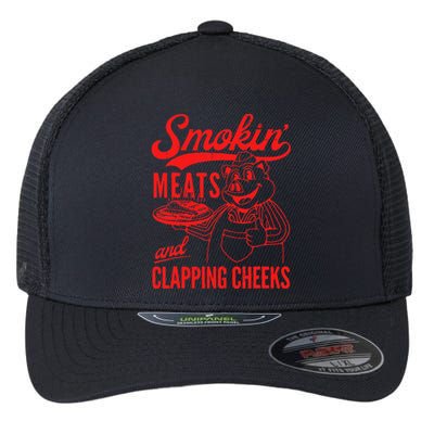 Funny Bbq Meat Groovy Smoking Meats And Clapping Cheeks Flexfit Unipanel Trucker Cap