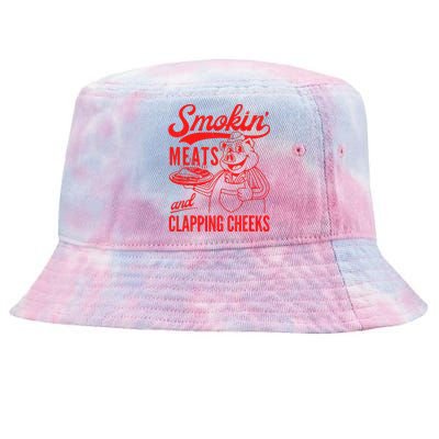 Funny Bbq Meat Groovy Smoking Meats And Clapping Cheeks Tie-Dyed Bucket Hat