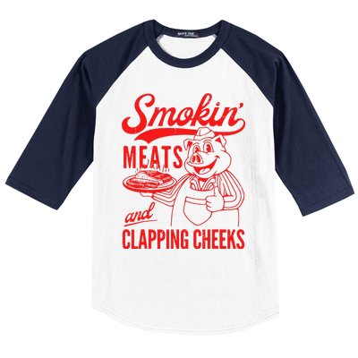 Funny Bbq Meat Groovy Smoking Meats And Clapping Cheeks Baseball Sleeve Shirt