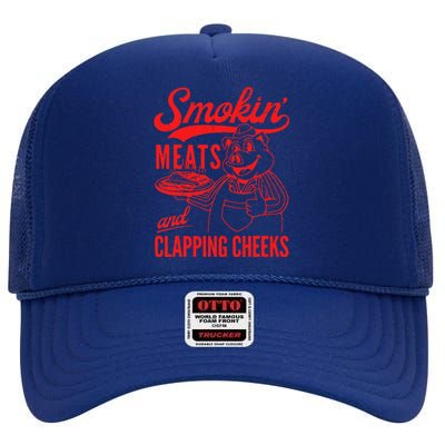 Funny Bbq Meat Groovy Smoking Meats And Clapping Cheeks High Crown Mesh Back Trucker Hat