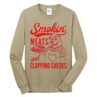 Funny Bbq Meat Groovy Smoking Meats And Clapping Cheeks Tall Long Sleeve T-Shirt