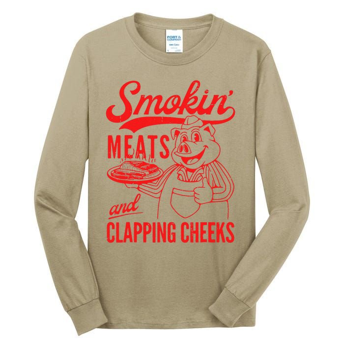 Funny Bbq Meat Groovy Smoking Meats And Clapping Cheeks Tall Long Sleeve T-Shirt