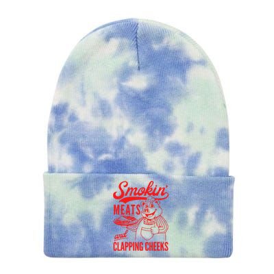 Funny Bbq Meat Groovy Smoking Meats And Clapping Cheeks Tie Dye 12in Knit Beanie