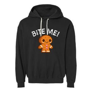 Funny Bite Me Gingerbread Man Garment-Dyed Fleece Hoodie