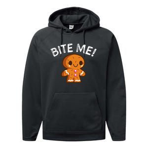 Funny Bite Me Gingerbread Man Performance Fleece Hoodie