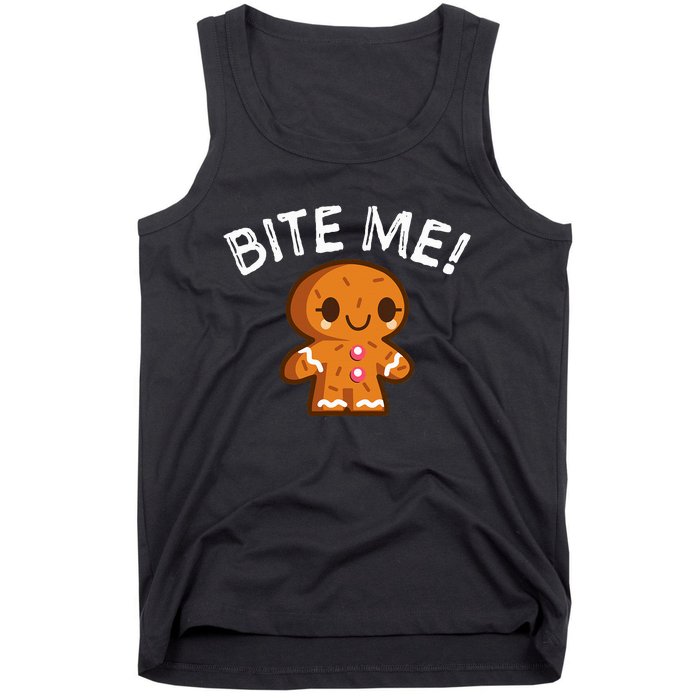 Funny Bite Me Gingerbread Man Tank Top