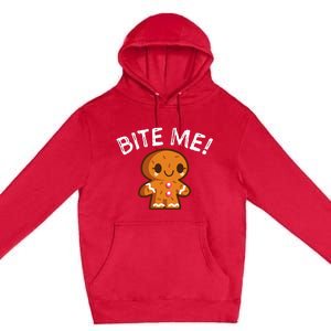 Funny Bite Me Gingerbread Man Premium Pullover Hoodie