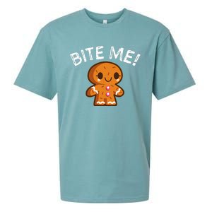 Funny Bite Me Gingerbread Man Sueded Cloud Jersey T-Shirt