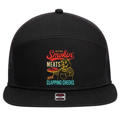 Funny Bbq Meat Groovy Smoking Fun 7 Panel Mesh Trucker Snapback Hat