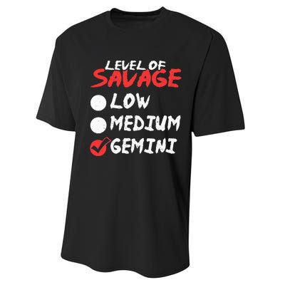 Funny Birthday May June Horoscope I Level of Savage Gemini Performance Sprint T-Shirt