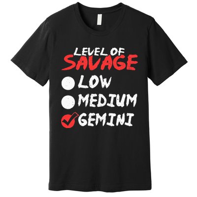 Funny Birthday May June Horoscope I Level of Savage Gemini Premium T-Shirt