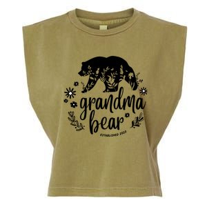 Floral Bear Matching Family Outfits, Funny Grandma Bear Garment-Dyed Women's Muscle Tee