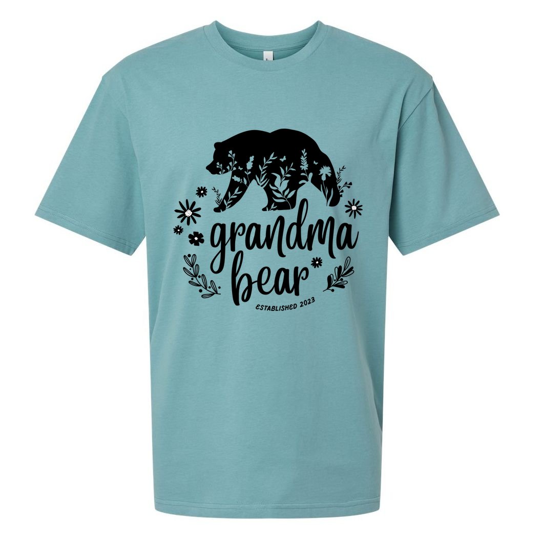 Floral Bear Matching Family Outfits, Funny Grandma Bear Sueded Cloud Jersey T-Shirt