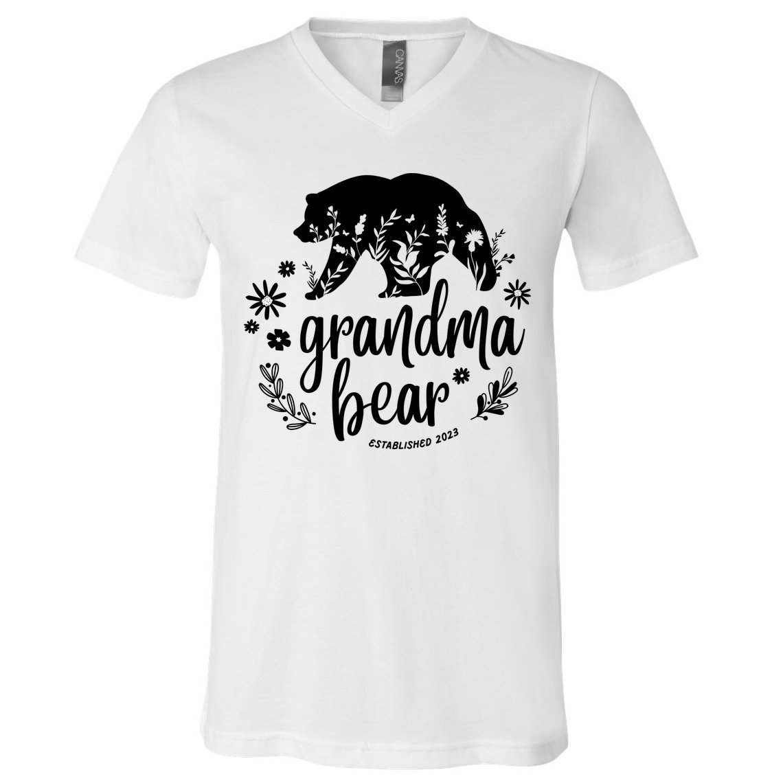 Floral Bear Matching Family Outfits, Funny Grandma Bear V-Neck T-Shirt