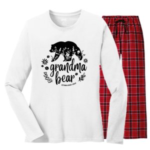 Floral Bear Matching Family Outfits, Funny Grandma Bear Women's Long Sleeve Flannel Pajama Set 