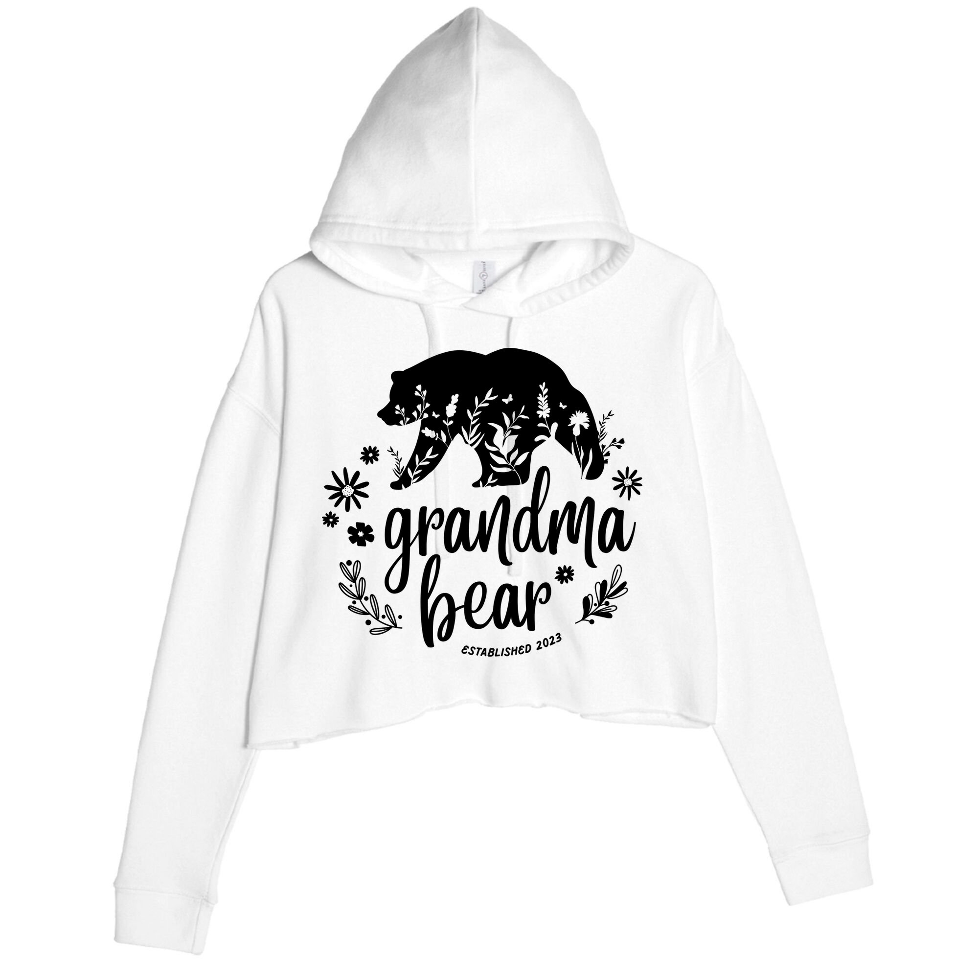 Floral Bear Matching Family Outfits, Funny Grandma Bear Crop Fleece Hoodie