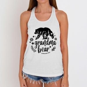 Floral Bear Matching Family Outfits, Funny Grandma Bear Women's Knotted Racerback Tank