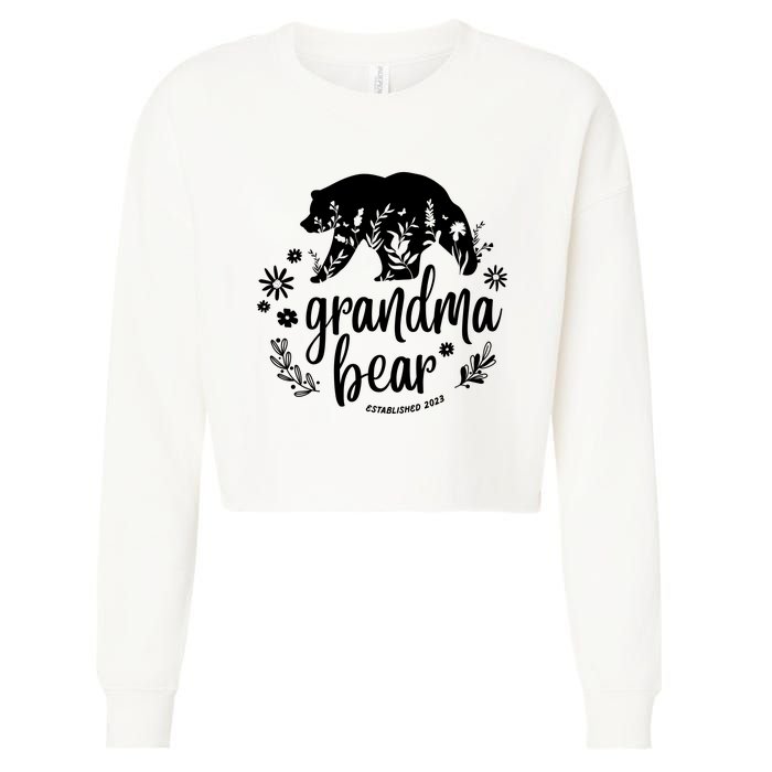 Floral Bear Matching Family Outfits, Funny Grandma Bear Cropped Pullover Crew