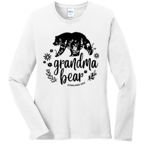 Floral Bear Matching Family Outfits, Funny Grandma Bear Ladies Long Sleeve Shirt