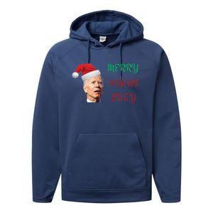 Funny Biden Merry 4th Of July Christmas Red And Green Performance Fleece Hoodie