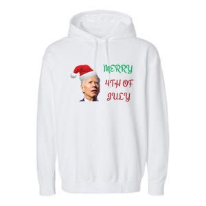 Funny Biden Merry 4th Of July Christmas Red And Green Garment-Dyed Fleece Hoodie