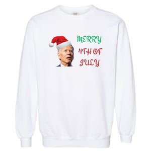 Funny Biden Merry 4th Of July Christmas Red And Green Garment-Dyed Sweatshirt