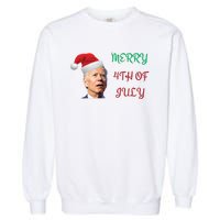 Funny Biden Merry 4th Of July Christmas Red And Green Garment-Dyed Sweatshirt