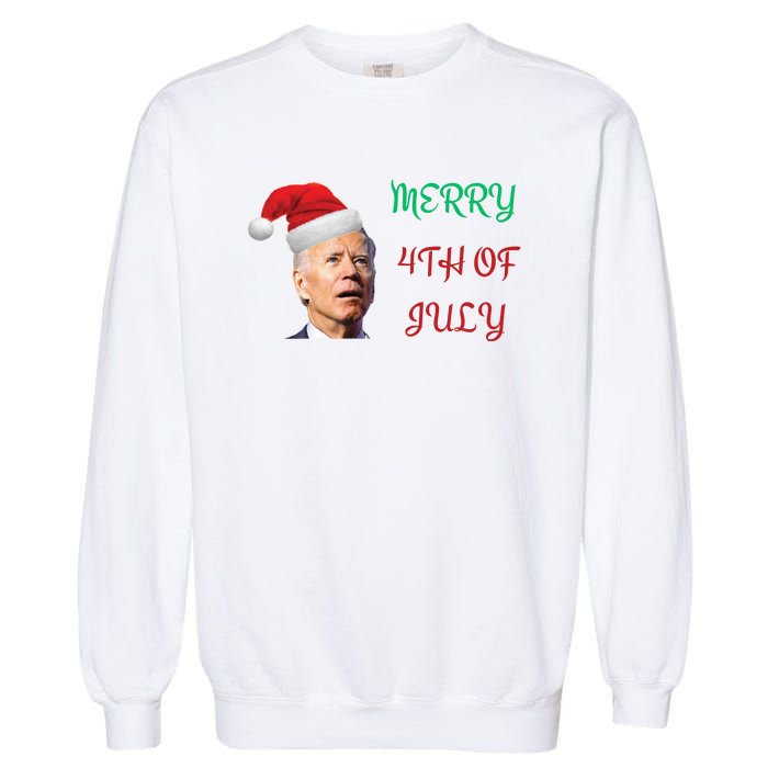 Funny Biden Merry 4th Of July Christmas Red And Green Garment-Dyed Sweatshirt