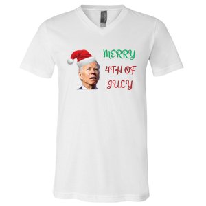 Funny Biden Merry 4th Of July Christmas Red And Green V-Neck T-Shirt