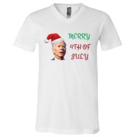 Funny Biden Merry 4th Of July Christmas Red And Green V-Neck T-Shirt