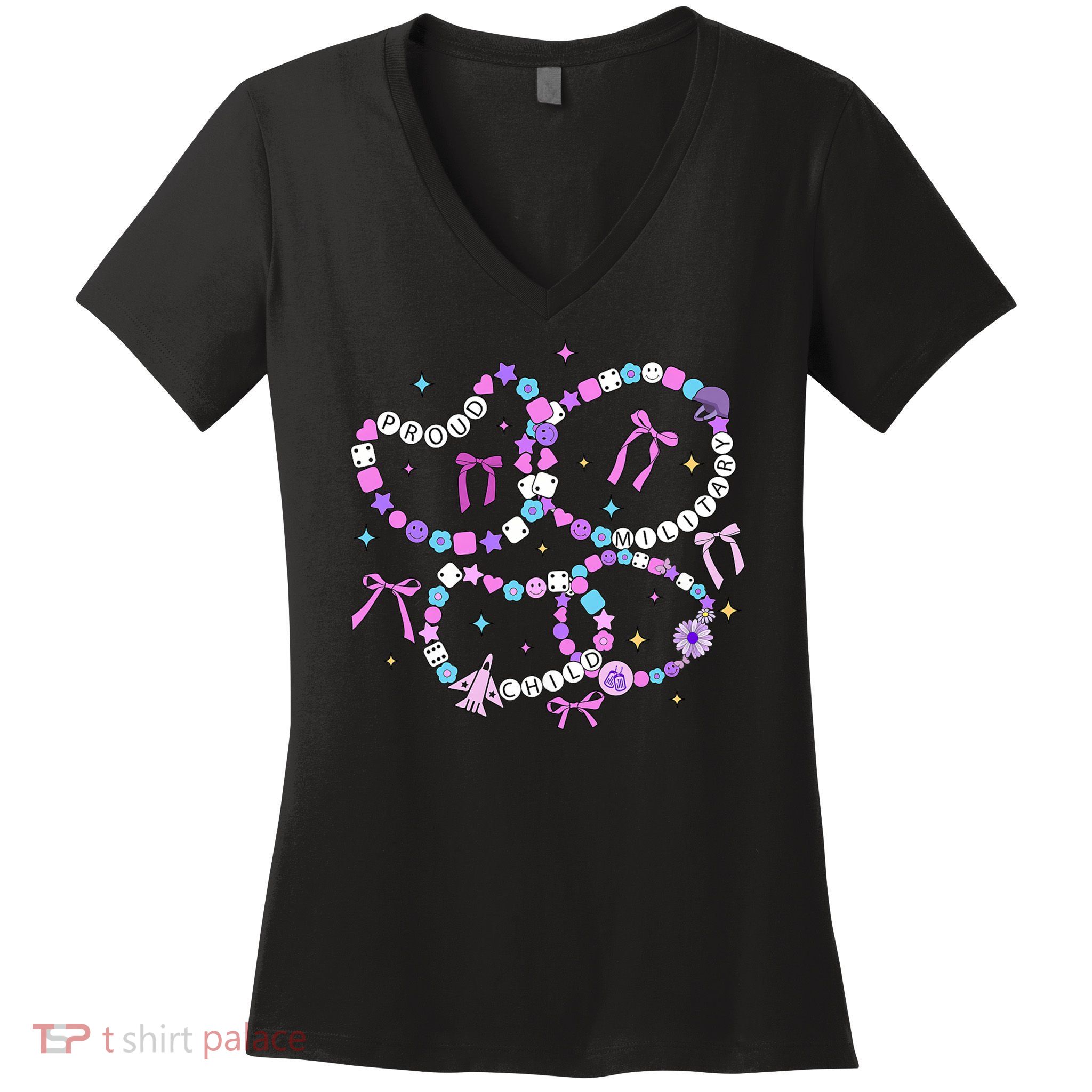 Friendship Bracelet Military Kid Purple up for Military Kid Women's V-Neck T-Shirt