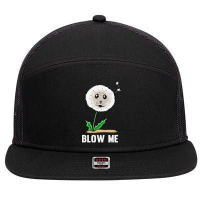 Funny Blow Me Seal Face Dandelion Meme 7 Panel Mesh Trucker Snapback Hat