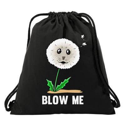 Funny Blow Me Seal Face Dandelion Meme Drawstring Bag