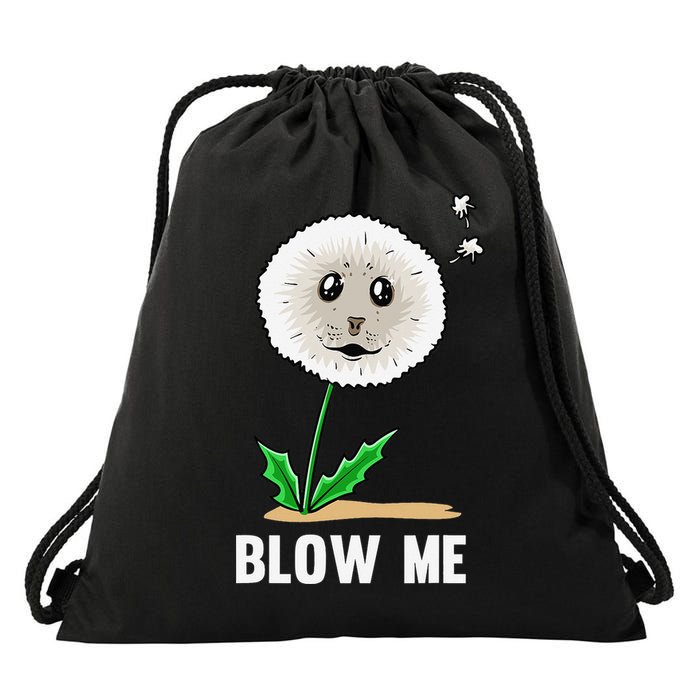 Funny Blow Me Seal Face Dandelion Meme Drawstring Bag