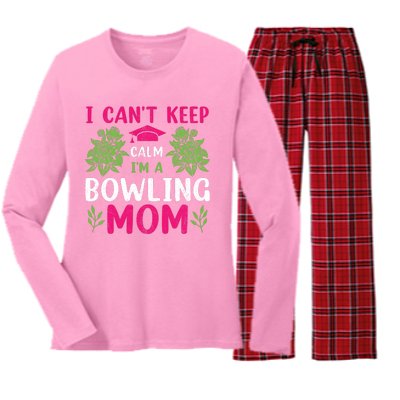 Funny Bowling Mom Bowling Gifts Bowling Slogans Women's Long Sleeve Flannel Pajama Set 