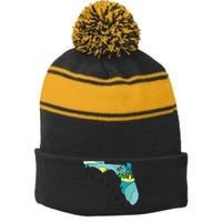 Florida Beach Map Stripe Pom Pom Beanie