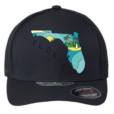 Florida Beach Map Flexfit Unipanel Trucker Cap