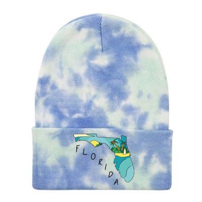 Florida Beach Map Tie Dye 12in Knit Beanie