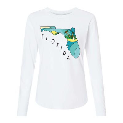 Florida Beach Map Womens Cotton Relaxed Long Sleeve T-Shirt